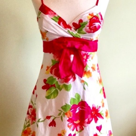 Ruby Rox Dresses & Skirts - Sun Dress Floral Flowers Toile Bow Spaghetti Strap Sun Dress
